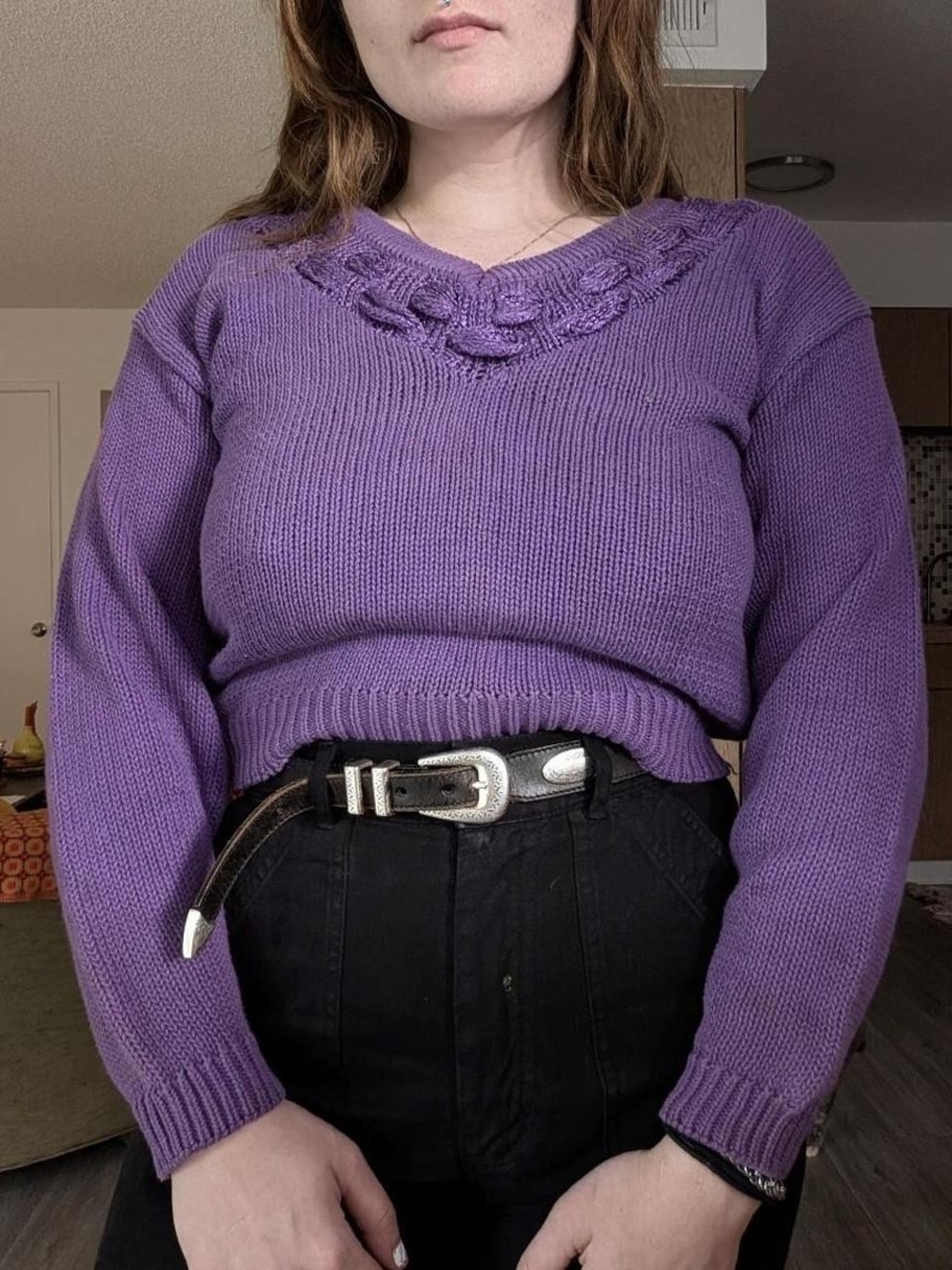 Vintage Cropped Purple Sweater